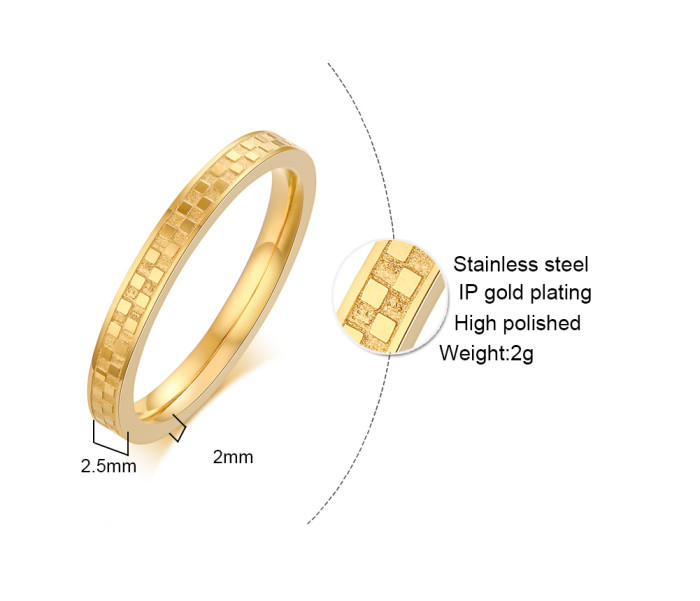 Wholesale Stainless Steel Women Gold Checkerboard Ring
