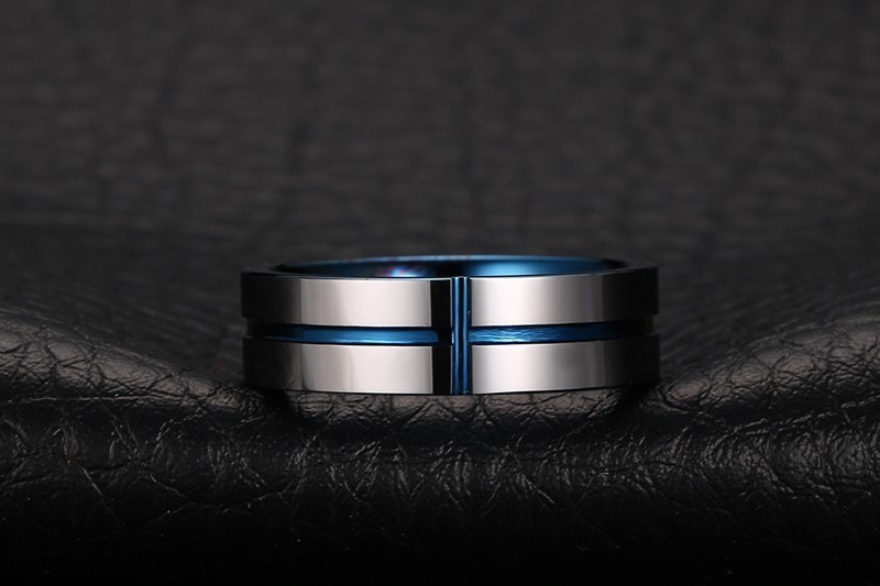 Wholesale Blue Cross High Polished Tungsten Rings
