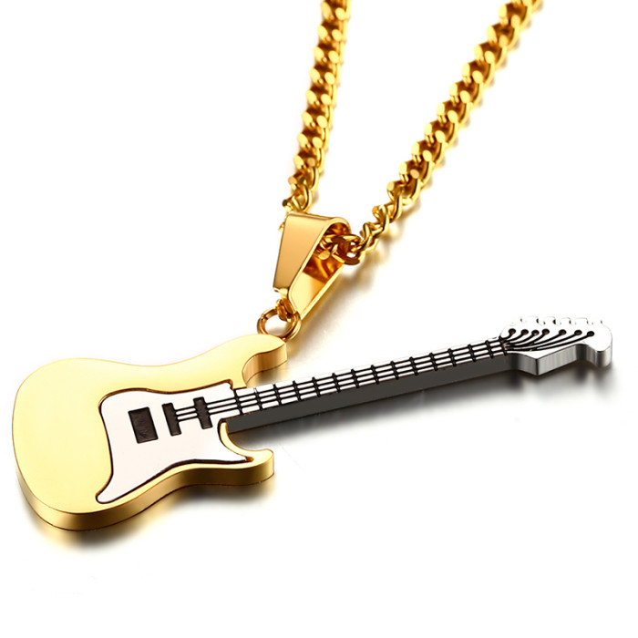 Stainless Steel Gold Plated Guitar Pendant Necklace Wholesale
