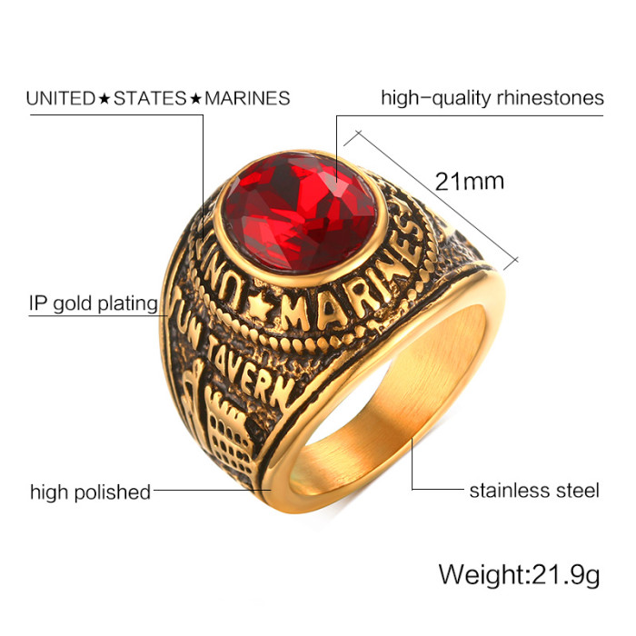 Wholesale Stainless Steel Red Stone Marine Ring