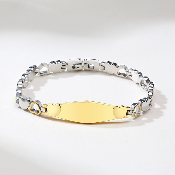 Wholesale Stainless Steel Heart Link Charm ID Bracelet