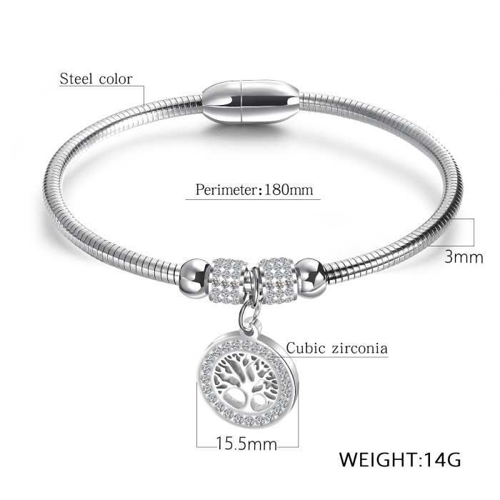 Wholesale Stainless Steel Womens Tree of Life Bead Bracelet