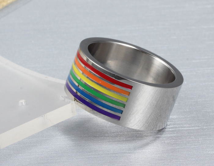 Stainless Steel Gay Lesbian Rainbow Line Ring Band