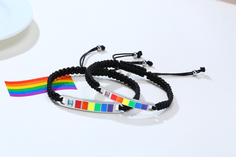 Wholesale Stainless Steel Braided Rainbow Pride Couple Bracelets
