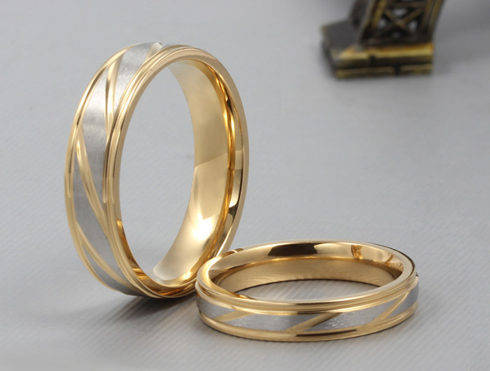 Stainless Steel Gold Edge Mens Wedding Bands