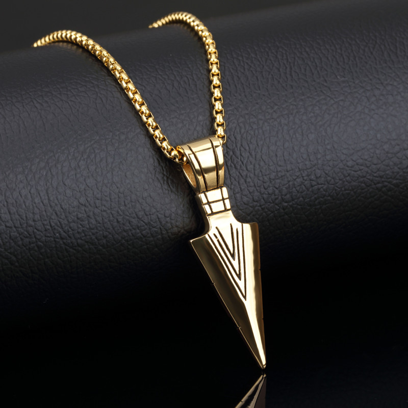 Gold Spearhead Mens Pendant Necklace Stainless Steel