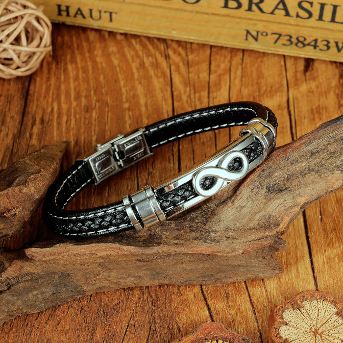 Wholesale Stainless Steel Men's Infinity Leather Knot Bracelet