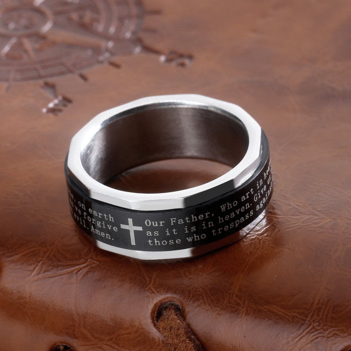 Stainless Steel Black Bible Lord Prayer Cross Ring Wholesale