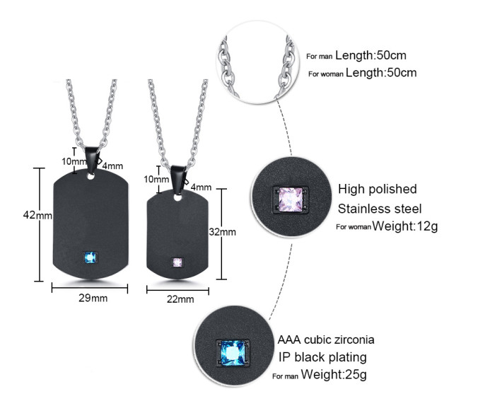 Wholesale Stainless Steel Black Couple Necklace Engraved Tag