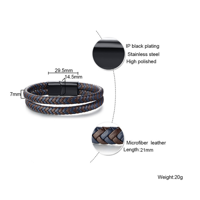 Wholesale Stainless Steel Magnetic Buckle Leather Bracelet