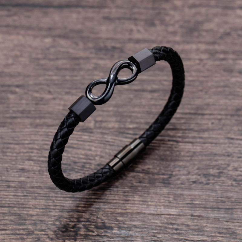 Wholesale Stainless Steel Infinity Symbol Leather Bracelet Mens