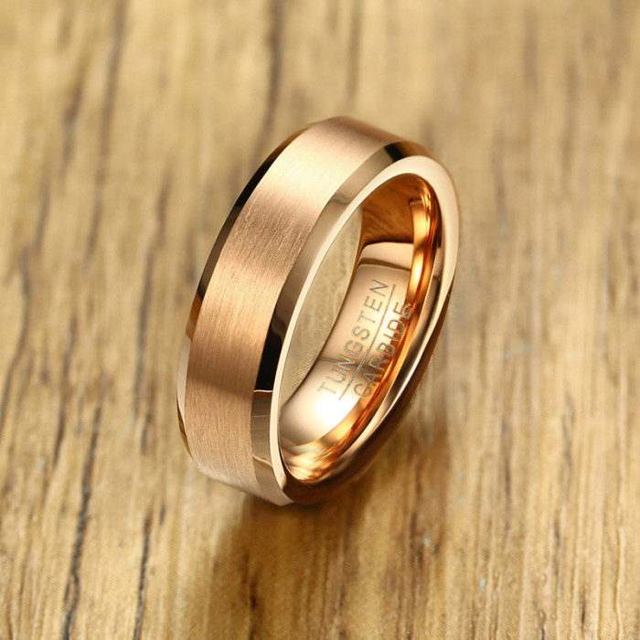 Wholesale Newest 6MM Matte Center Rose Gold Tungsten Ring