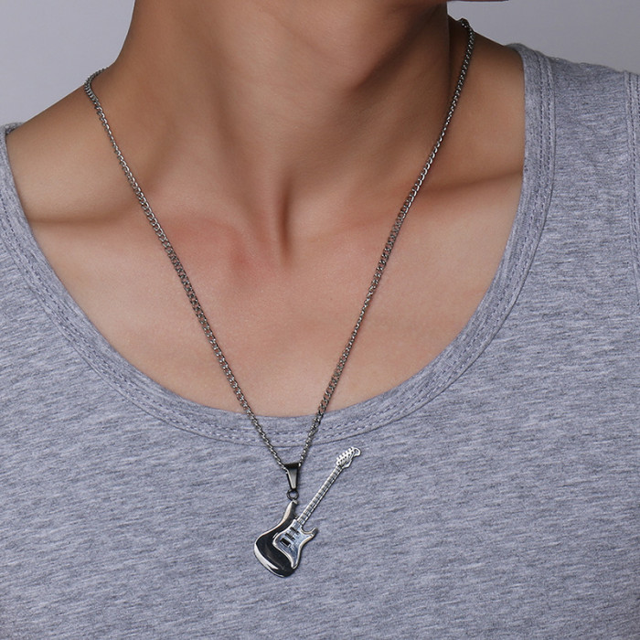 Fashion Stainless Steel Black Guitar Necklaces Wholesale