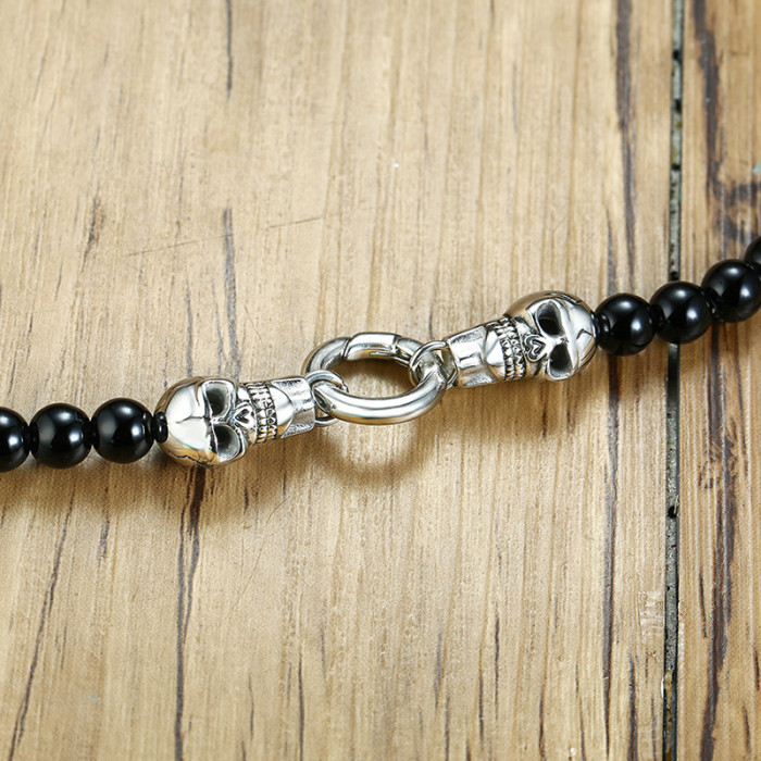 Wholesale Punk Style Black Onyx Beads Chain Necklace