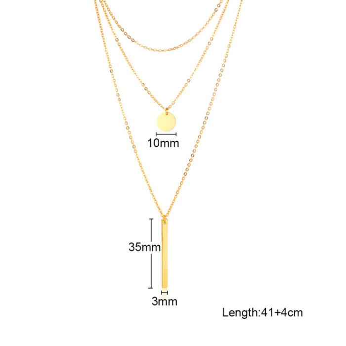 Wholesale Stainless Steel Bar and Circle Double Friendship Necklace