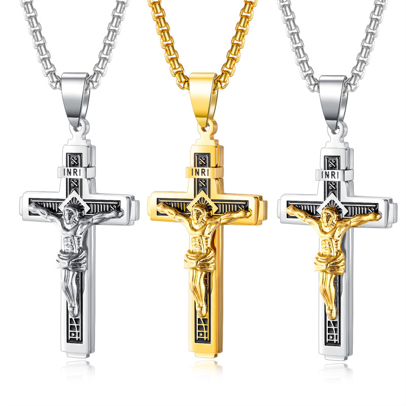 Wholesale Stainless Steel New Mens Jesus Crucifix Cross Pendant Necklace