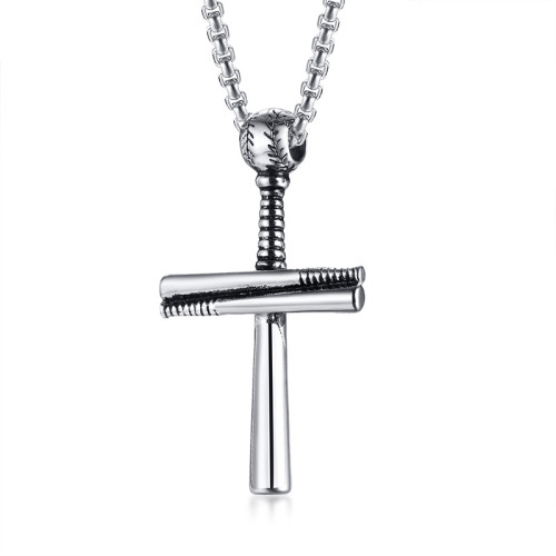 Wholesale Stainless Steel Baseball Cross Necklace
