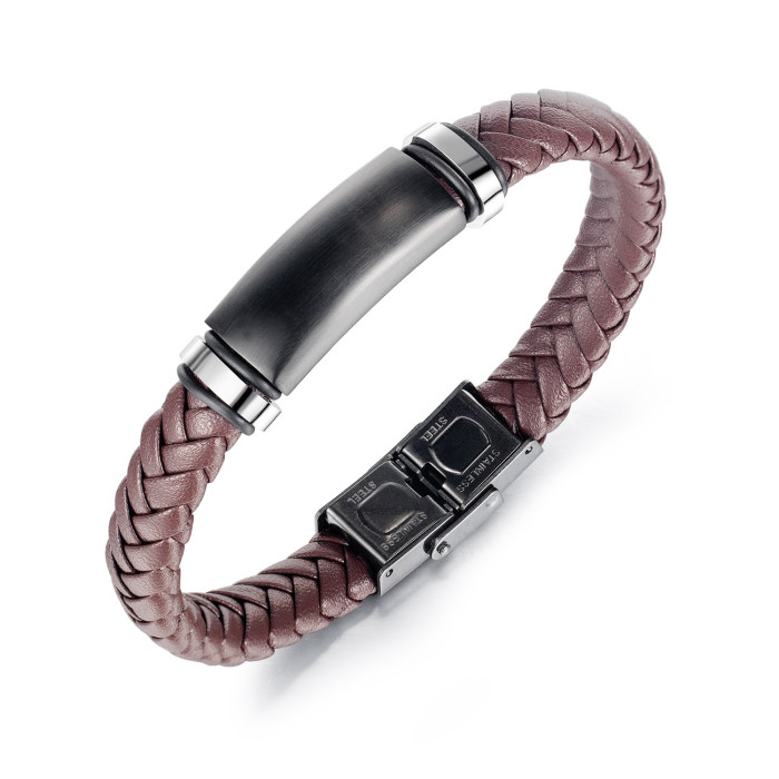 Wholesale Stainless Steel Personalized Men’s Braided Black Leather Bracelet