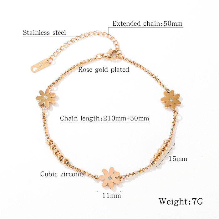 Wholesale Stainless Steel Woman Daisy Flowers Link Anklet