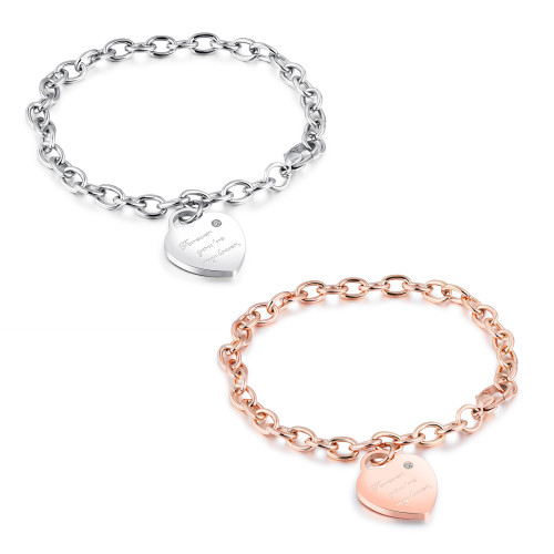Stainless Steel Women Fashion Chain Bracelet with Heart Charm