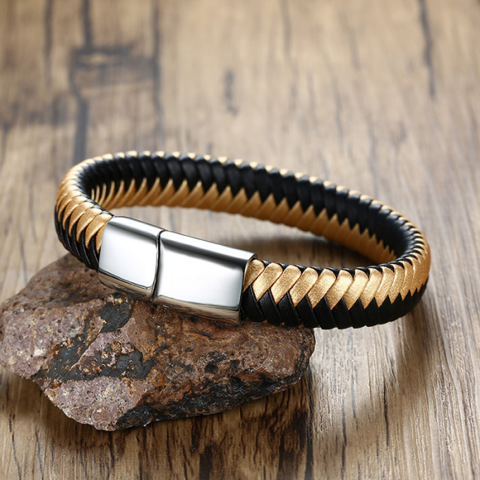 Wholesale Stainless Steel Male Leather Bracelet