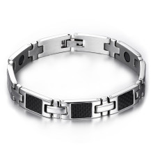 Wholesale Stainless Steel Carbon Fiber Inlay Magnetic Health Bracelet