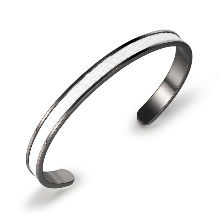Wholesale Stainless Steel Leather Inlay Cuff Bracelet
