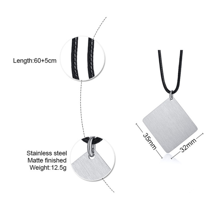 Wholesale Stainless Steel Engravable Square Pendant Necklace