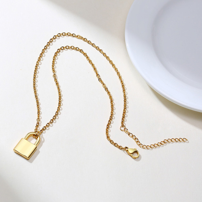 Wholesale Stainless Steel Silver/Gold Lock Pendant Choker Necklace