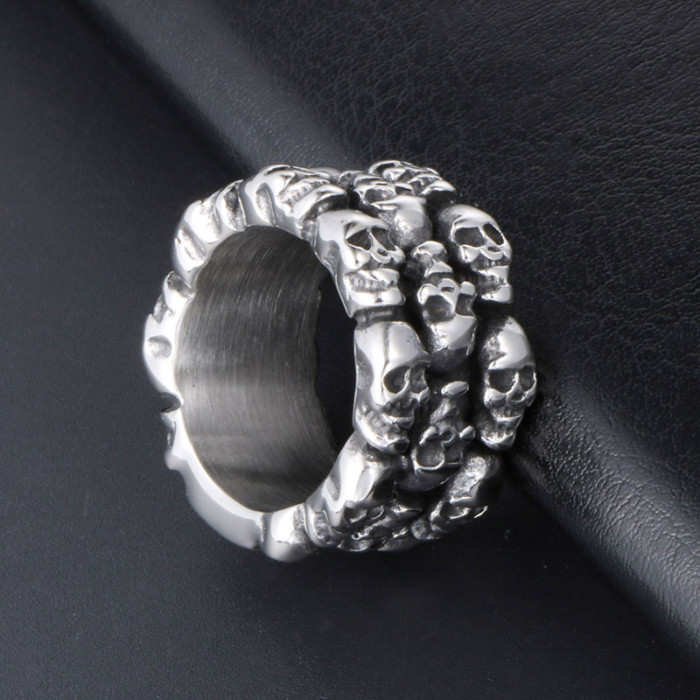 Wholesale Stainless Steel Multiple Skulls Ring with (Available in Sizes 7 to 12)