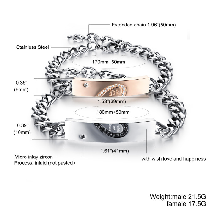 Stainless Steel Heart Match Couple Bracelets Cheap