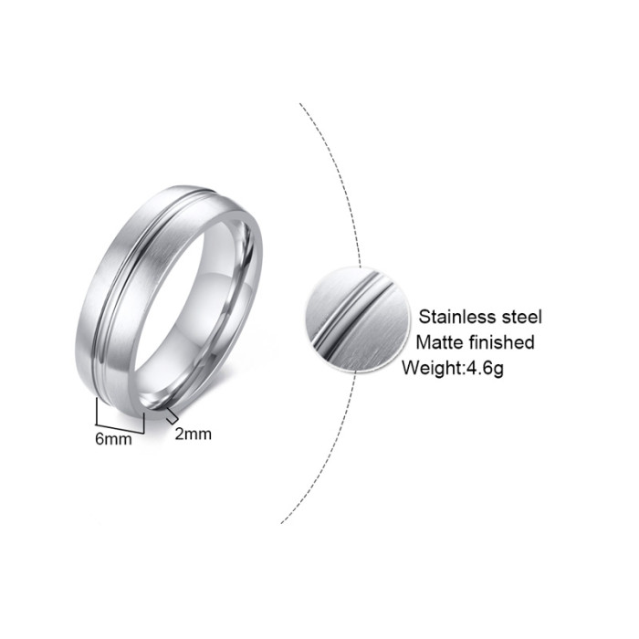 Wholesale Personalized 6mm Stainless Steel Grooved Ring