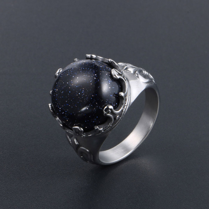 Wholesale Blue Sandstone Stainless Steel Ring
