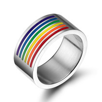 Stainless Steel Gay Lesbian Rainbow Line Ring Band