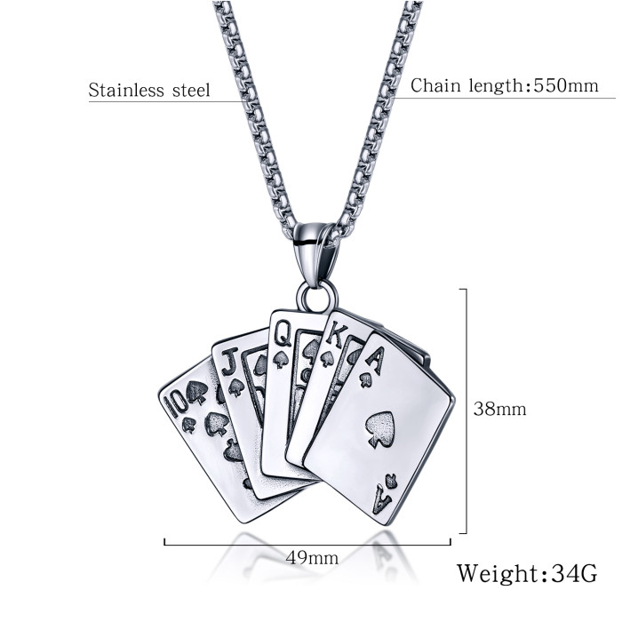 Wholesale Stainless Steel Playing Card Pendants Necklace