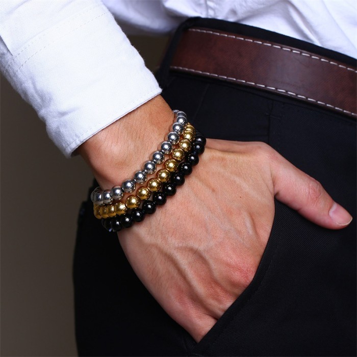 8mm Stainless Steel Beads Bracelet