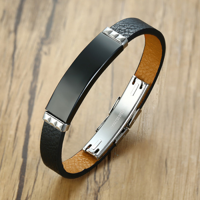 Wholesale Personalize Engraved Leather Bracelet for Men