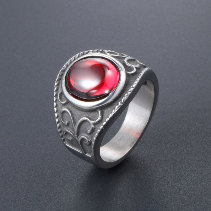 Wholesale Stainless Steel Garnet CZ Vintage Biker Ring