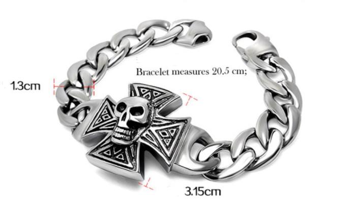 Stainless Steel Skull on Iron Cross Bracelet