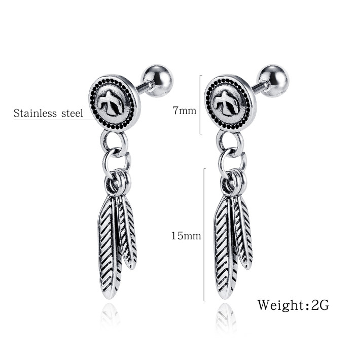 Wholesale Stainless Steel Vintage Feather Dangle Earrings
