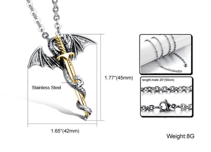 Wholesale Mens Steel Pterosaur Catch Sword Necklace