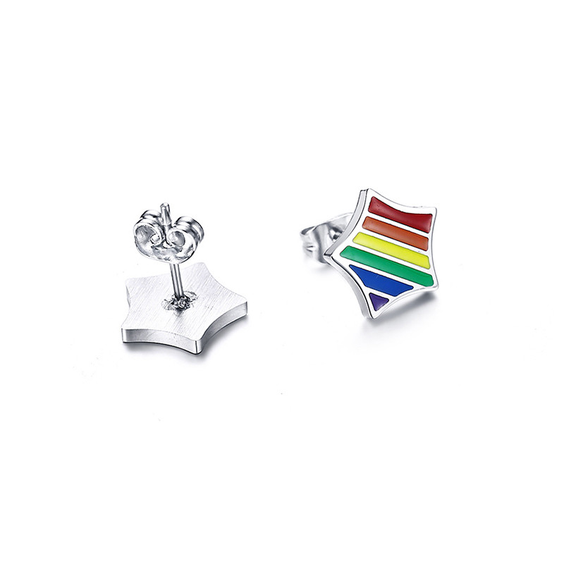 Wholesale Stainless Steel Star Rainbow Pride Earrings