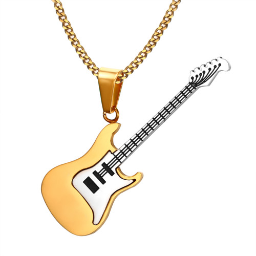 Stainless Steel Gold Plated Guitar Pendant Necklace Wholesale