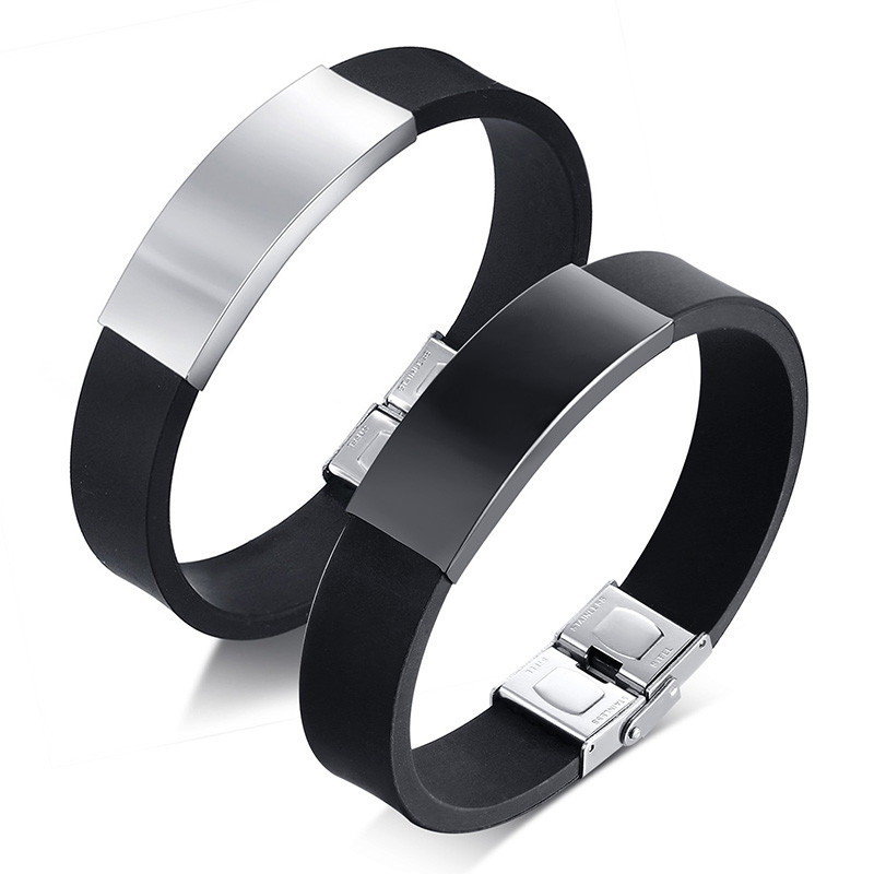 Wholesale Men's Rubber & Steel Identity Id Bangle Bracelet