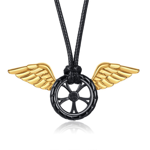 Wholesale Stainless Steel Mens Black Tire Pendant Necklace