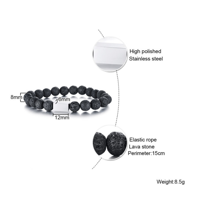 Lava Stone and Stainless Steel Bracelets Wholesale