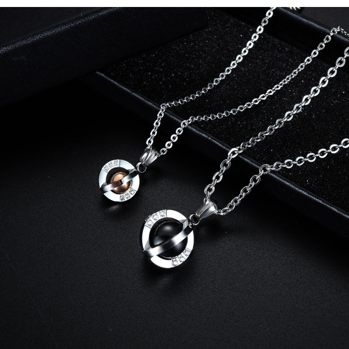 Wholesale Stainless Steel Stylish Rotatable Couple Pendant Necklace