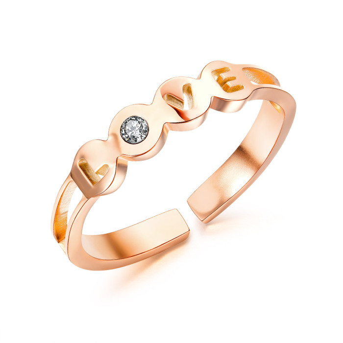 Wholeale Stainless Steel CZ Sparkling Love Ring Rose Gold
