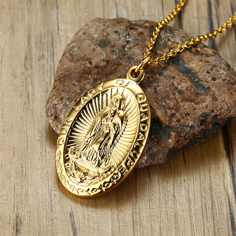 Wholesale Stainless Steel Oval Our Lady of Guadalupe Pendant