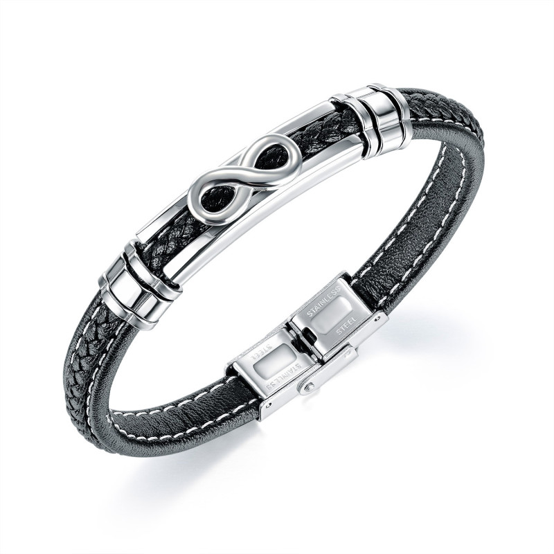Wholesale Stainless Steel Men's Infinity Leather Knot Bracelet